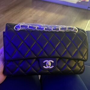 PurseN Black Quilted Shoulder Bag with Silver Chain